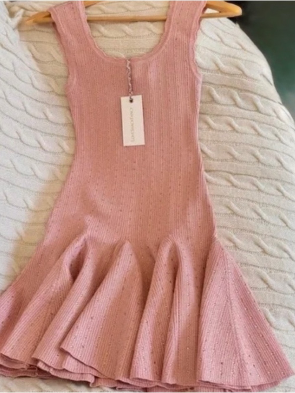 LoveShackFancy AUTHENTIC Pink Sleeveless Knit Ruffle-Hem Mini Dress